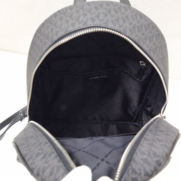 Michael Kors Black Coated Canvas Leather Trim MK Printed Zipper Backpack main image 7